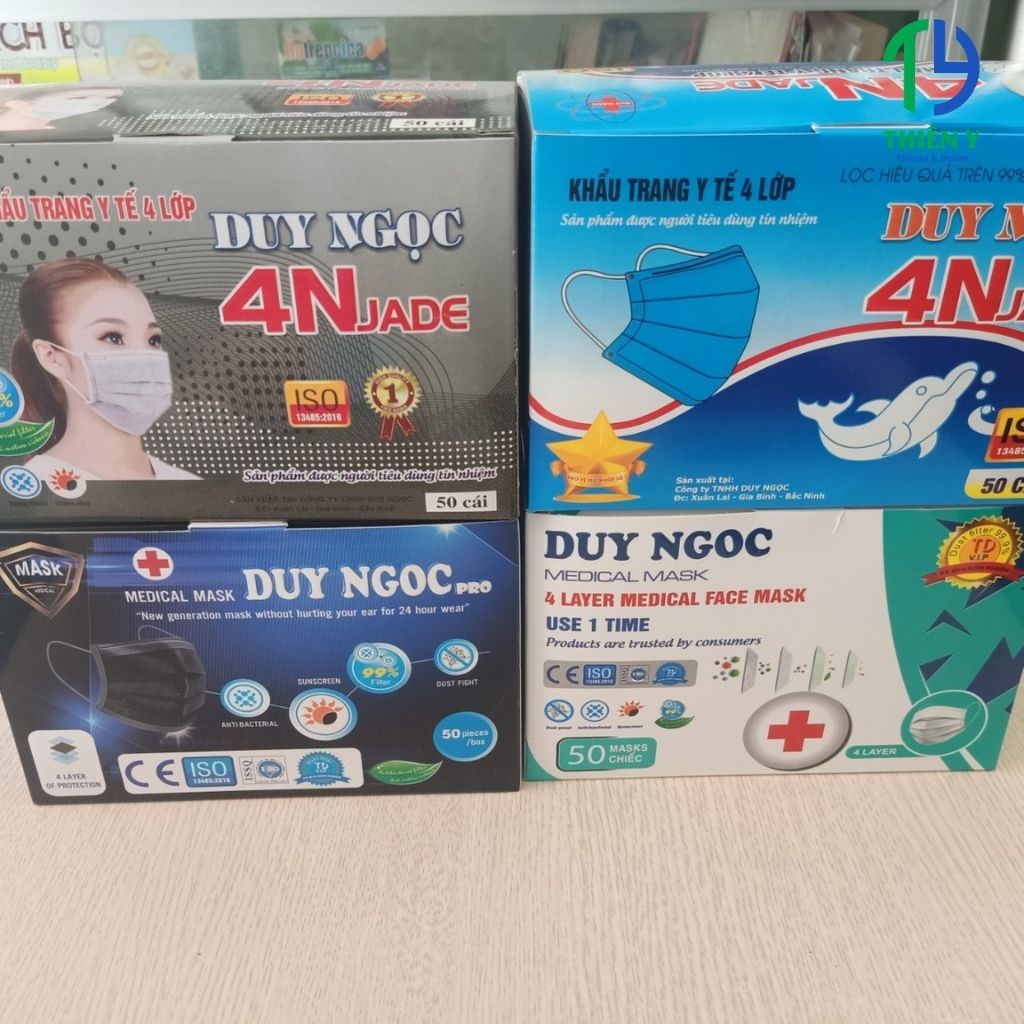 Khẩu Trang Y Tế, Khẩu Trang Y Tế 4 lớp Duy Ngọc hộp 50 cái, kháng khuẩn, cao cấp, LOGO Chính Hãng - Thiên Y Pharmacy