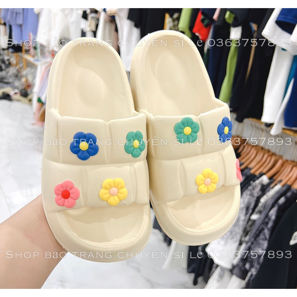 Dép Unisex Quai Ngang Hình Bông Hoa, Mẫu Dép Bánh Mì  SIÊU ÊM  Họa Tiết Kiểu Đáng Ulzzang Hàn Quốc