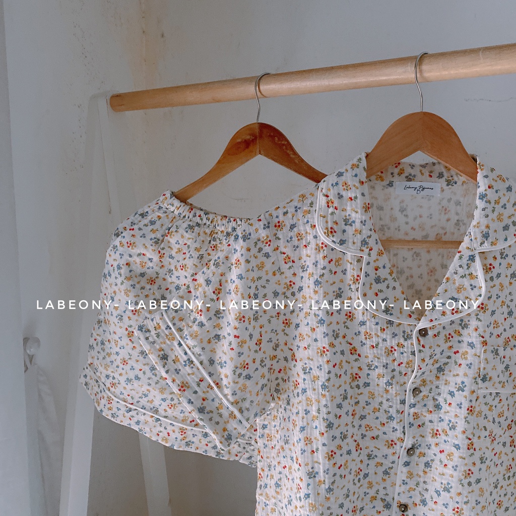 PYJAMA MUSLIN bộ mặc nhà nữ hoa nhí ngắn dài Labeony