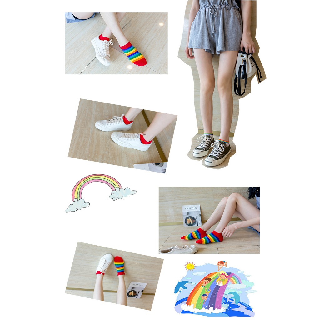 Đôi Vớ cotton HọA TiếT CầU VồNg Dễ Thương ThờI Trang Cho Nữ