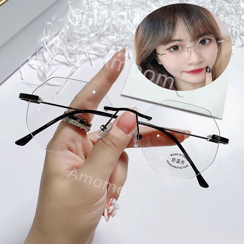 kính cận có độ -1.0~-6.0，Kính cận chống ánh sáng xanh thiết kế thời trang mắt kính cận kính không gọng，mắt kính cận nữ nam