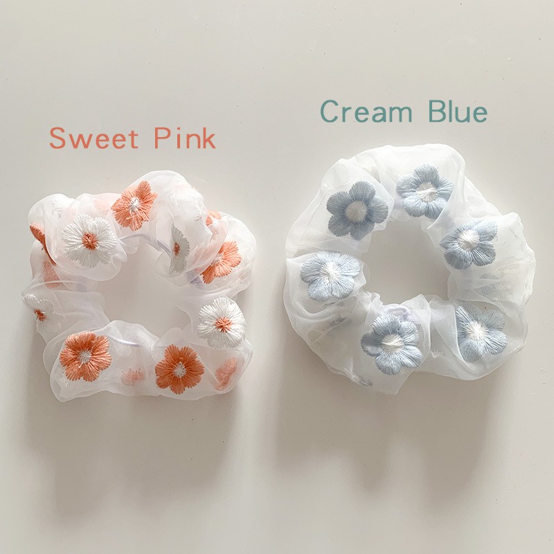 Buộc tóc scrunchies Buộc tóc cao cấp hoạt tiết phối hoa 1022N