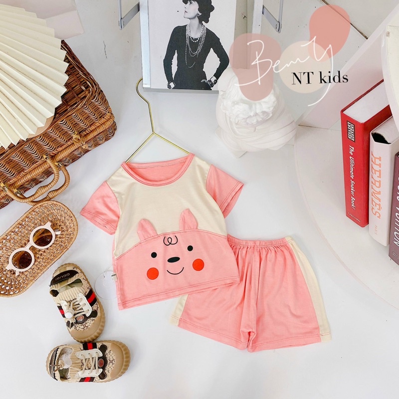 Bộ quần áo cộc tay mùa hè chui cổ vải thun lạnh mỏng mát hình thú Minky Mom bé trai bé gái