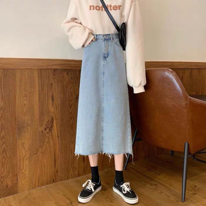 Chân váy cạp cao dài qua gối tua gấu xẻ sau phong cách_A10