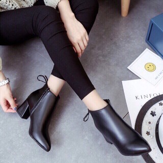 Giày Boot nữ chất da nơ sau B004
