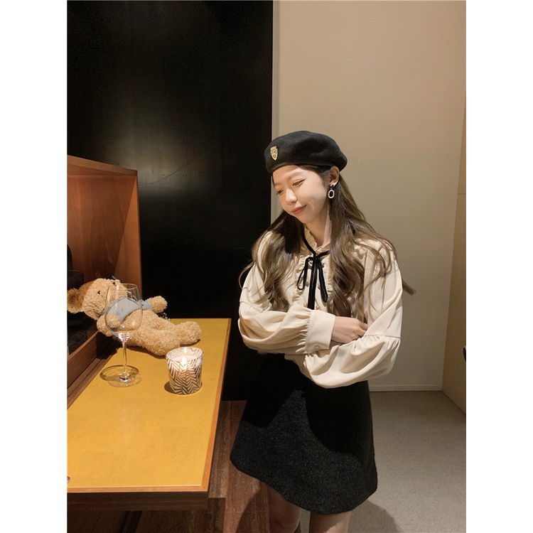 Áo kiểu nữ bánh bèo dài tay A.8164 kiểu áo nữ màu trắng cổ bèo 3 phân thắt nơ ngực bèo đẹp sang chảnh mặc đi làm đi học | BigBuy360 - bigbuy360.vn