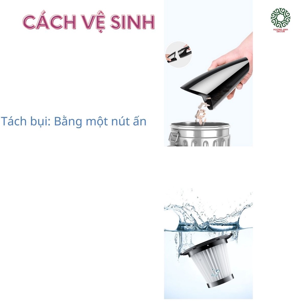 Máy hút bụi cầm tay mini không dây cao cấp dành cho ô tô và gia đình Hương Anh Decor