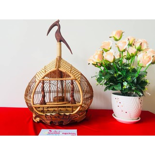 Lồng cu gáy quả đào nóc đan mây size 35 cm