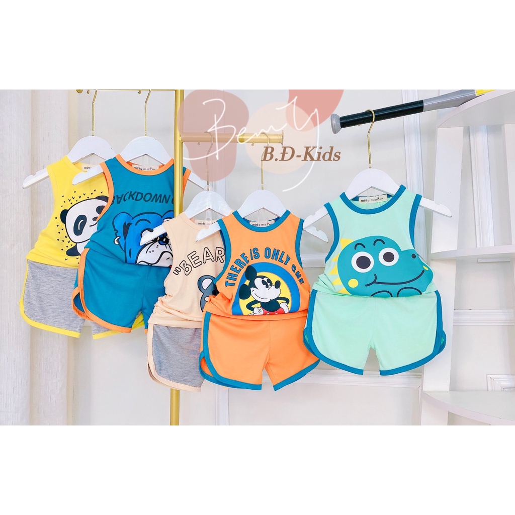 [Bé 7-26kg] Bộ ba lỗ thun lạnh in hình quần vát cho bé trai bé gái từ 7-27kg - hàng Minky Mom mềm mịn mát