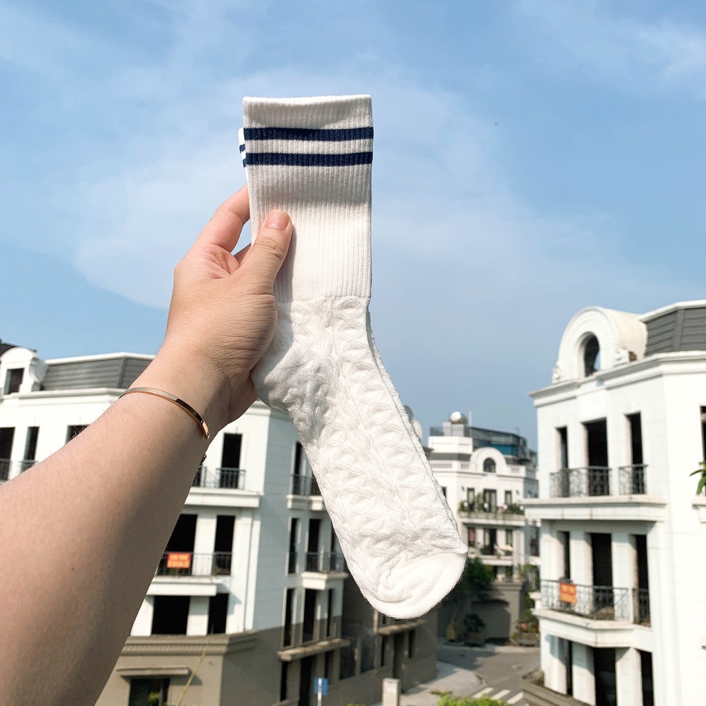 Tất cao cổ nữ trắng vớ chân dài hàn quốc loại dày thời trang họa tiết cute dễ thương set 3 đôi kèm túi - Only Store