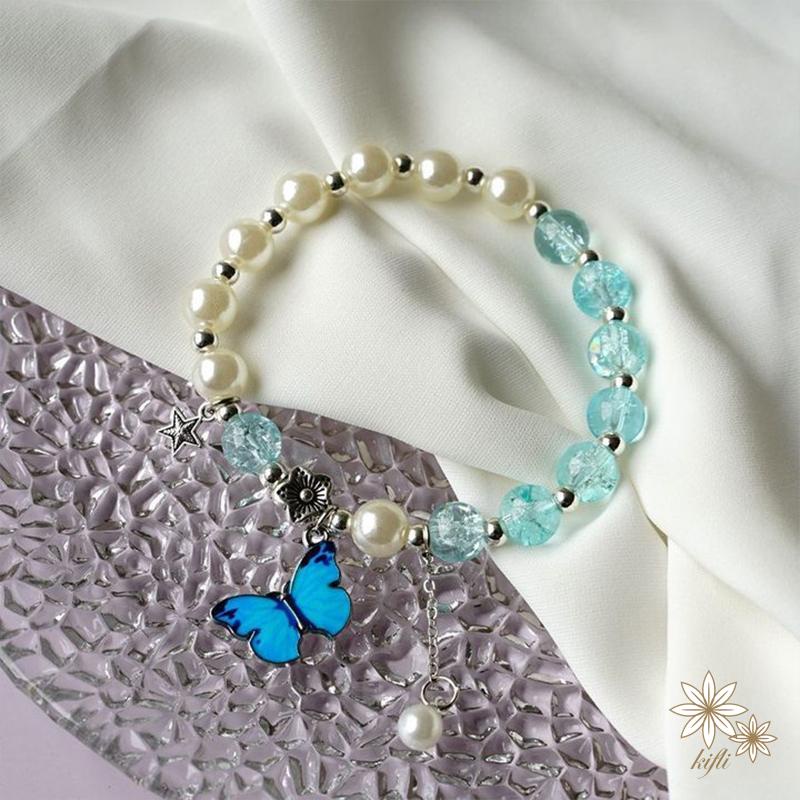 【kifli】Vòng Tay Chuỗi Hạt Pha Lê Phối Mặt Hình Bướm Thời Trang Cho Nữ