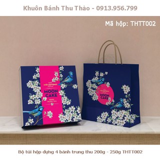 Bộ 5 túi hộp đựng 4 bánh trung thu 200g - 250g hoa chim, moon cake