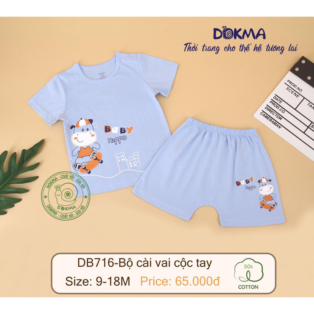 (6-18M) Bộ cộc tay cài vai vải cotton cho bé yêu - DOKMA