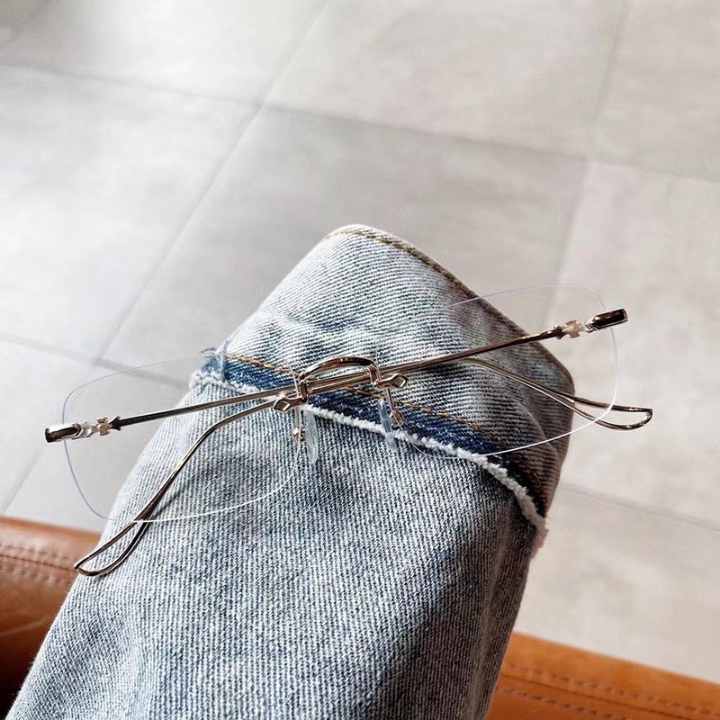 Kính giả cận, Gọng kính không viền chữ nhật 9320 cầu mắt vuông hot tiktok, chống ánh sáng xanh, UV400  Jolie eyewear