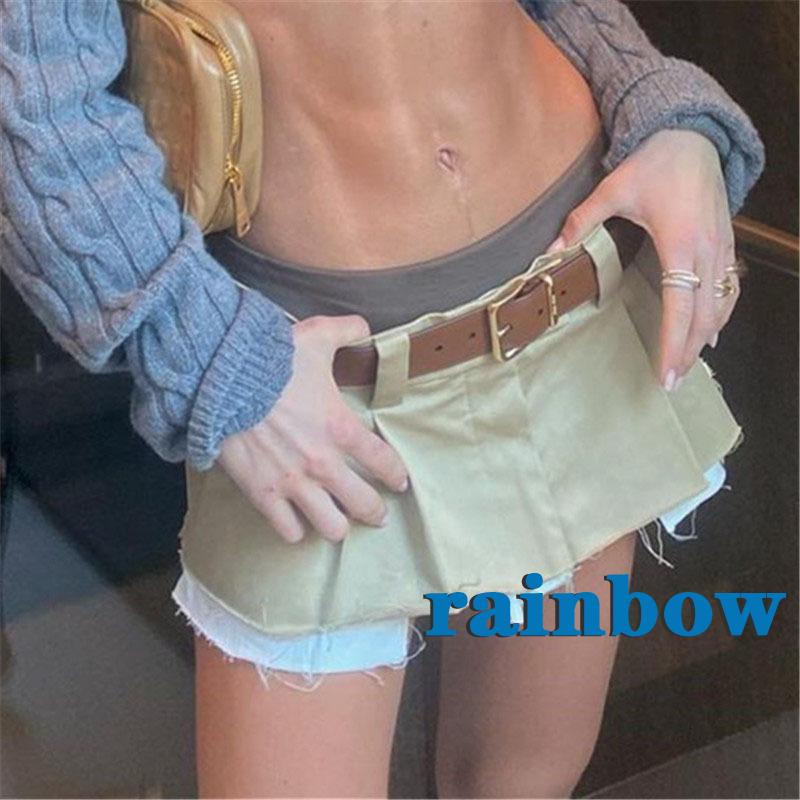 Chân Váy Ngắn Chữ A Lưng Thấp Phối Màu Cầu Vồng Thời Trang Mùa Hè Harajuku Y2K