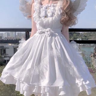 Đầm Lolita Hai Dây Màu Trắng Đen Dễ Thương Xinh Xắn Dành Cho Nữ
