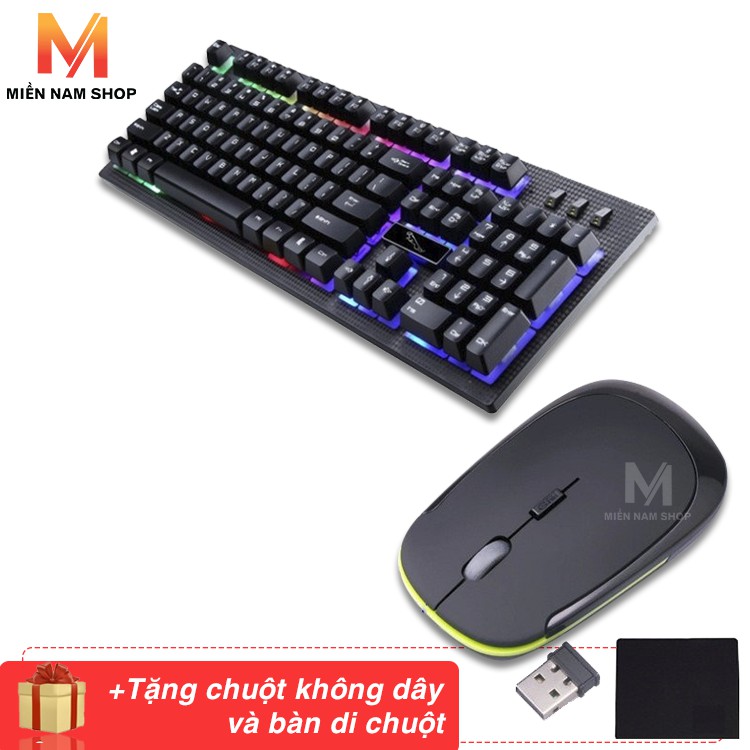 Bàn phím chơi game LIMEIDE giả cơ có Led + tặng chuột siêu mỏng không dây