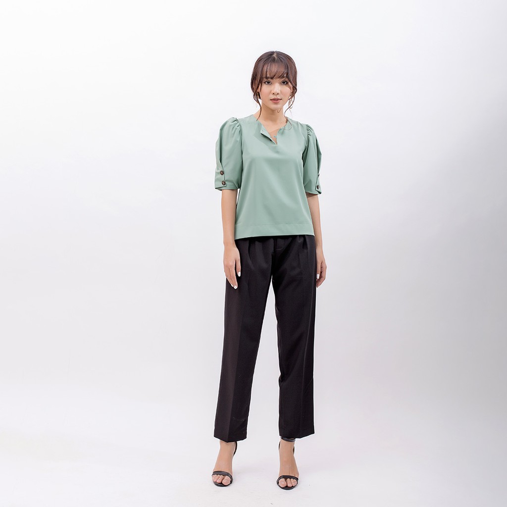 Áo kiểu sơ mi công sở nữ thiết kế thời trang Eden dáng suông tay phồng phối nút freesize - ASM080