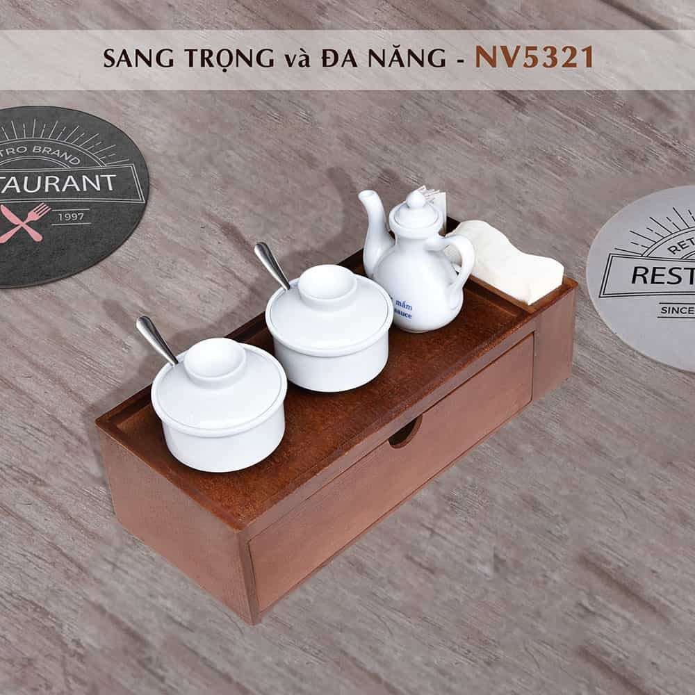 Hộp đựng đũa muỗng Nhà Hàng- Quán Ăn cao cấp Nhật Vy NV5321 - Hộp đũa thìa bằng gỗ có ngăn để hủ gia vị, hủ tăm, khăn