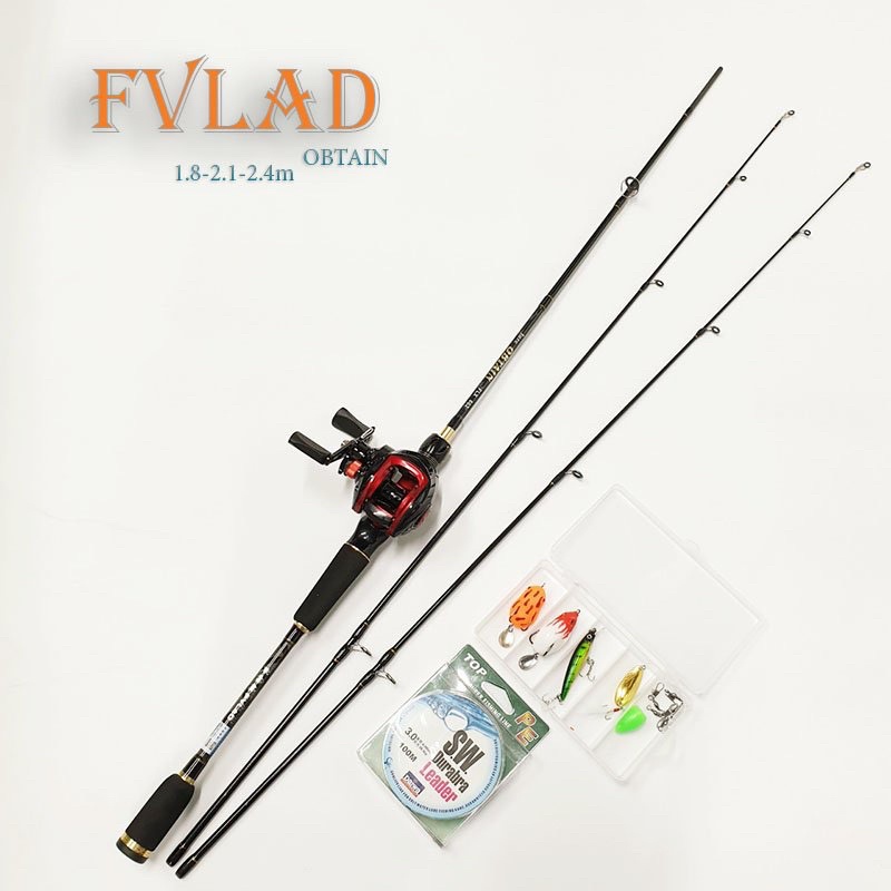 Bộ cần câu lure máy ngang cao cấp 2 ngon FVLAD tặng kèm dây câu và hộp mồi
