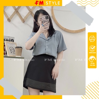 Áo sơ mi nữ tay ngắn FM Style sơ mi kiểu form rộng hoạ tiết chỉ nổi thời trang công sở phong cách Hàn Quốc 21052230 thumbnail