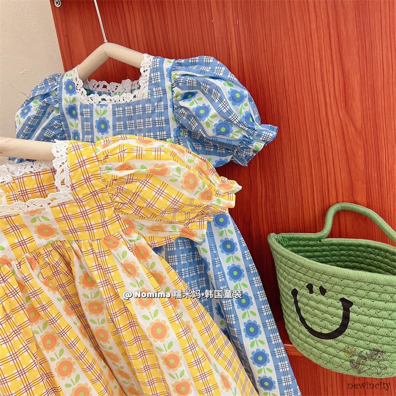 Đầm Hoa Tay Phồng Phối Ren Xinh Xắn Thời Trang Hàn Quốc Cho Bé Gái