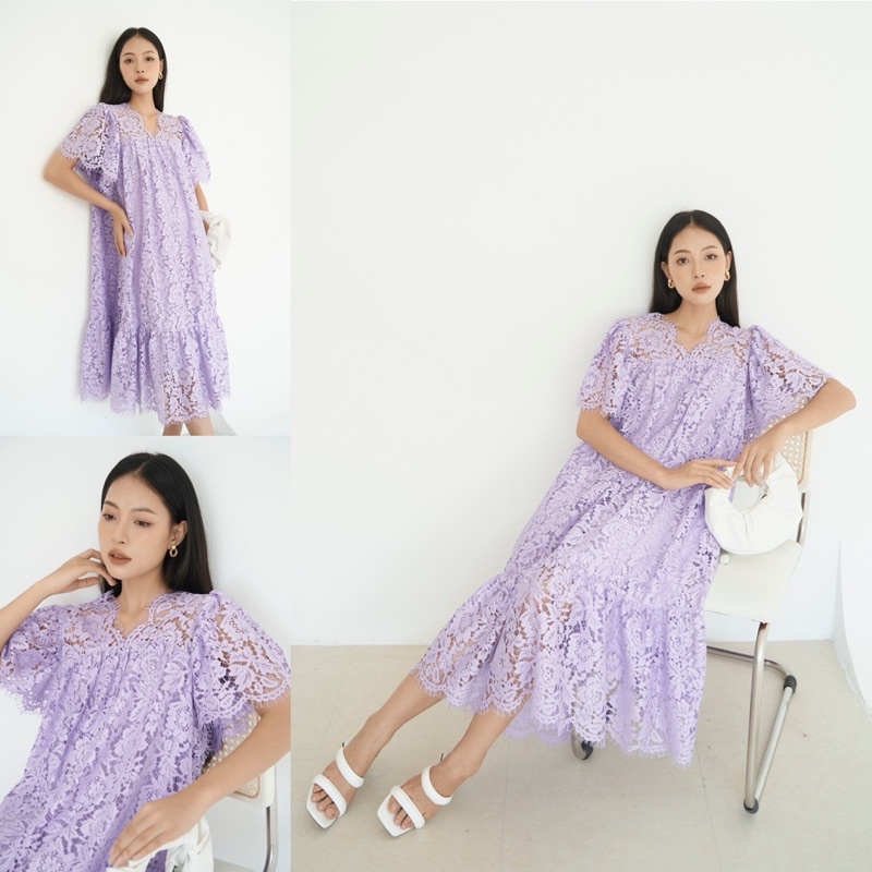 Đầm Ren Đuôi Cá Thiết Kế Tay Cánh Tiên Phom Suông Ren Tỉa Chân Tỉ Mỉ Mặc Đi Tiệc Hay Đi Làm Cực Xinh