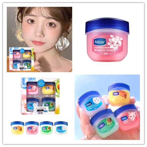 1 Bộ 4 Son Dưỡng Ẩm Chống Khô Môi Qipin Nicor Vaseline