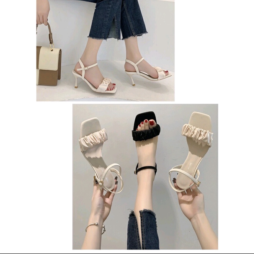 Sandal cao gót quai nhúm đế nhọn cao 7cm
