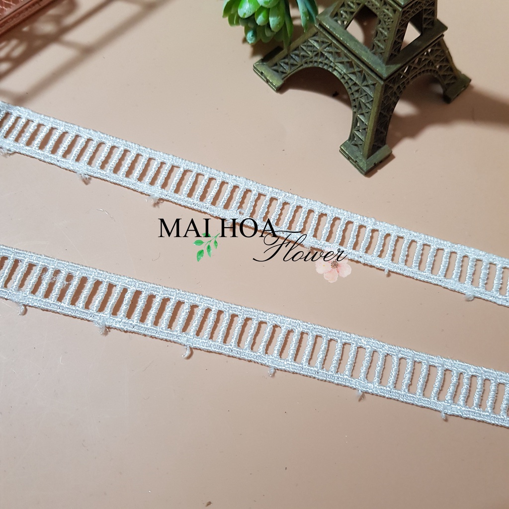RC15 Cuộn 20 mét ren viền váy áo ren chỉ trắng hình thang dùng may đồ rộng 1.5cm Maihoaflower