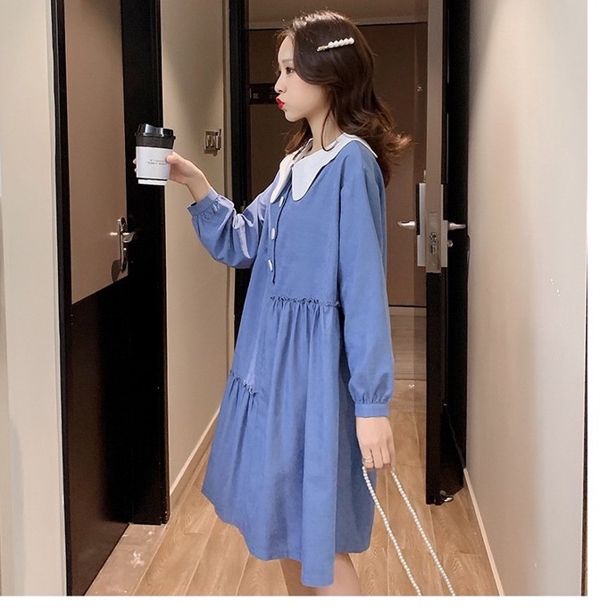 Váy bầu công sở nhún lệch tầng