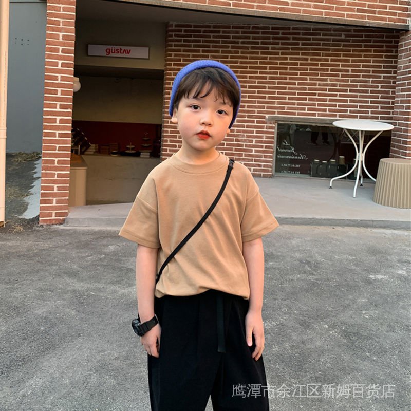 Áo Thun Tay Ngắn Màu Trơn Phong Cách Phương Tây Mới Cho Bé Trai