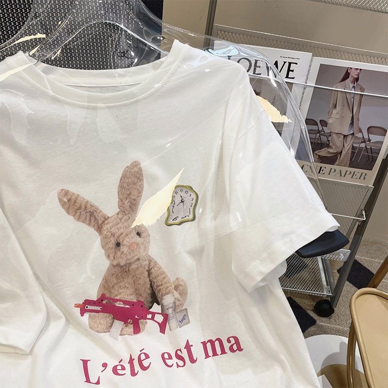 NRVP Áo Thun Nữ Ngắn Tay Dáng Rộng In Họa Tiết Phong Cách Hàn Quốc Mới