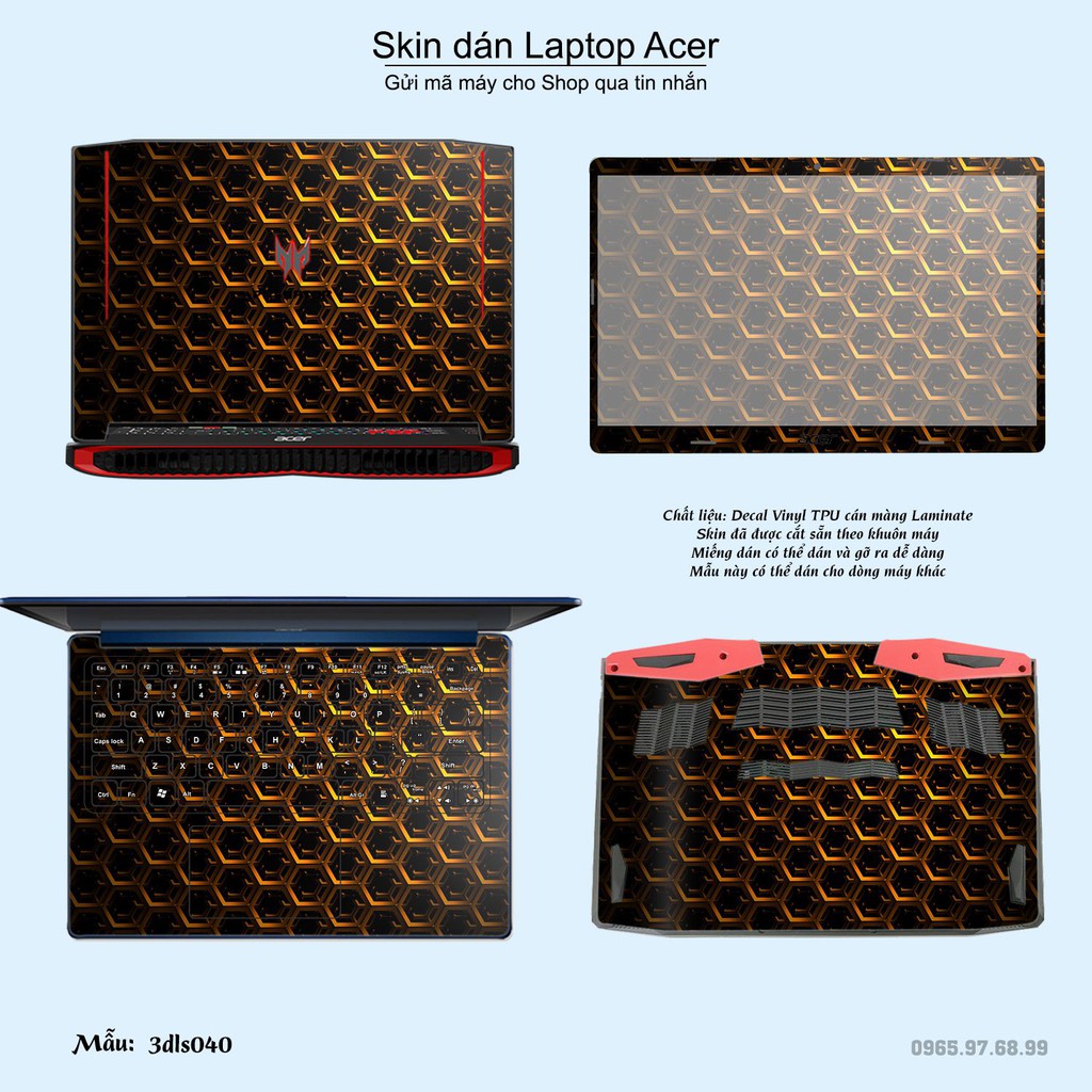 Skin dán Laptop Acer in hình 3D Green (inbox mã máy cho Shop)