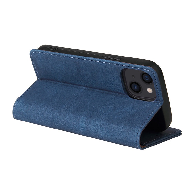 Bao da điện thoại nắp lật có ngăn đựng thẻ màu xanh dương cho iPhone 13 Mini 12 11 Pro Max X Xr Xs Max