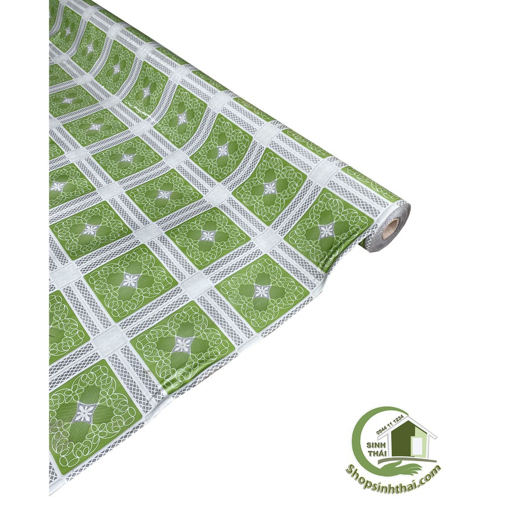 Thảm simili lót trải sàn ô vuông xanh lá kẻ sọc trắng - thảm nhựa pvc- 1m² - khổ 1m