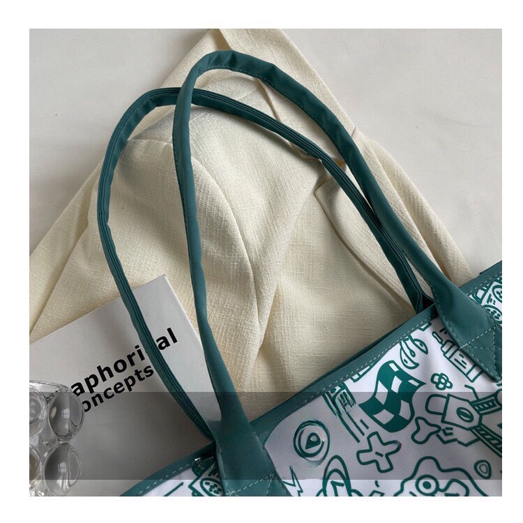 Túi tote quai xách Hazin vải canvas đeo vai sức chứa lớn hoạ tiết hoa văn phong cách Harajuku Hàn Quốc dành cho nữ