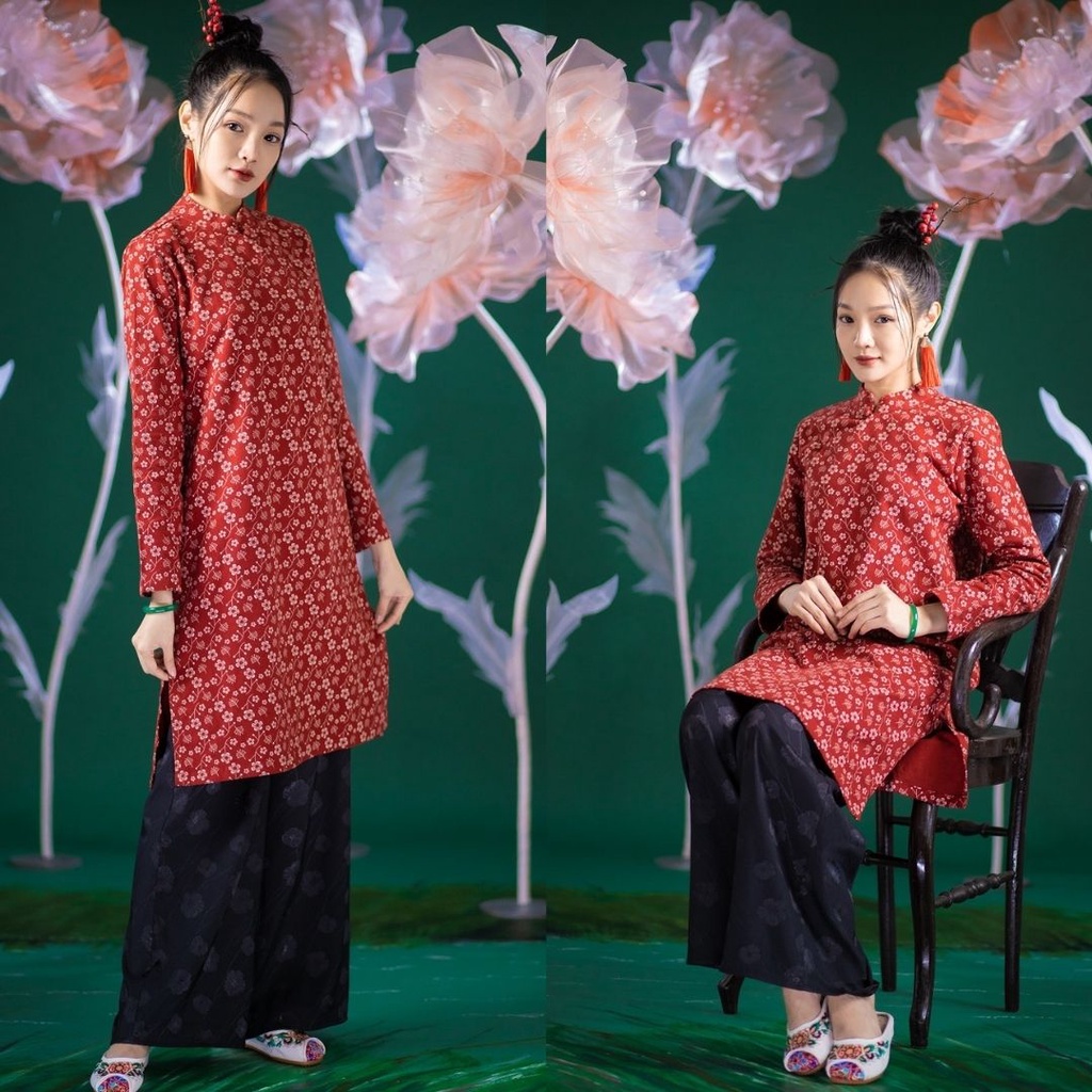 Áo Dài Cà Bông - Họa Tiết Hoa Nhí - Vải B6 - Form Suông Rộng by Mộc AD222