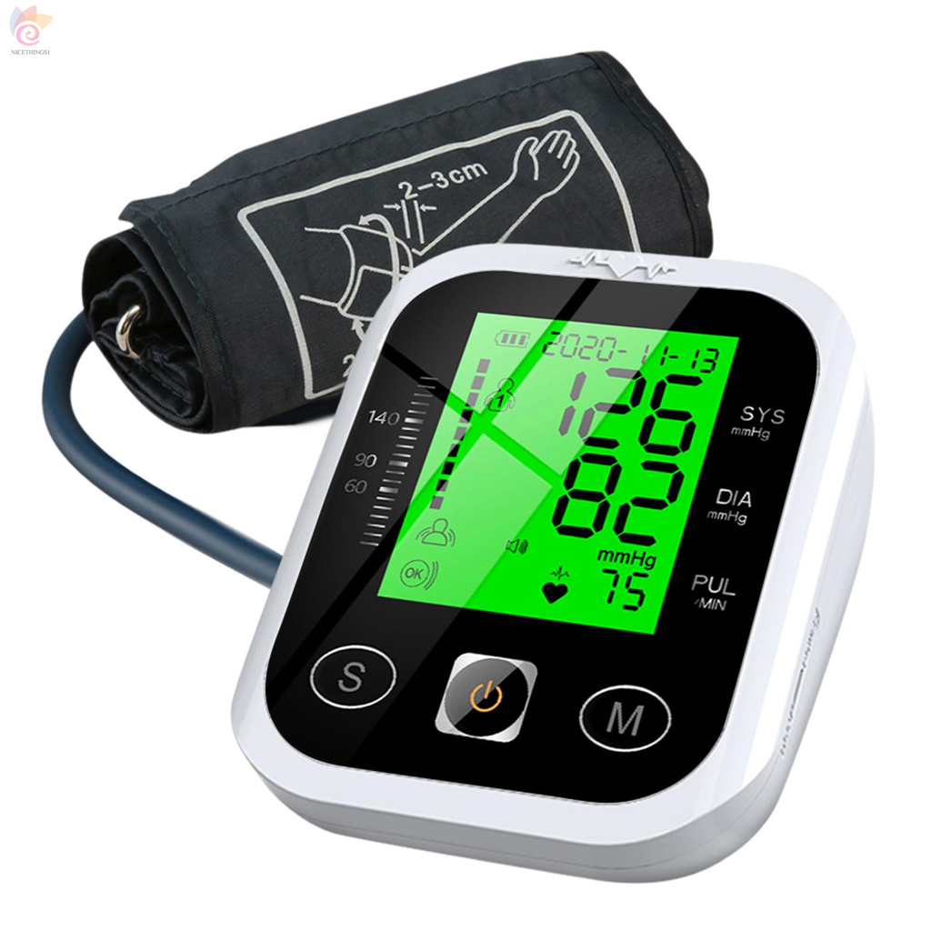 ET Arm Type Sphygmomanometer Automatic Upper Arm Electronic Blood Pressure Monitor LCD Digital Intelligent Measuring Instruments with Tri-color Lighting 2 Users 99 Groups Data Storage Portable