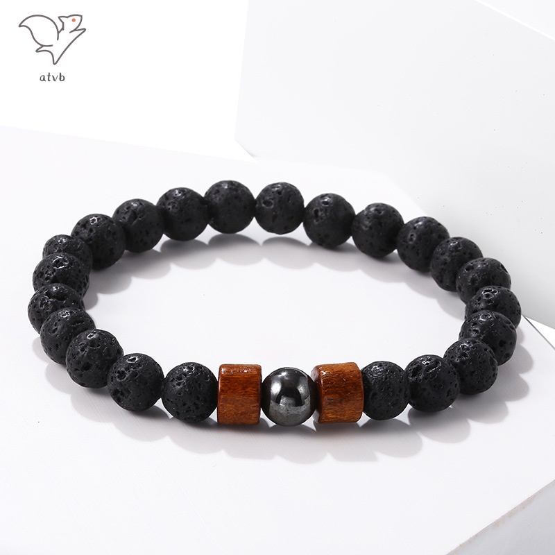 Vòng Tay Chuỗi Hạt Đá Núi Lửa Handmade Bằng Gỗ Thời Trang Cho Nam Và Nữ