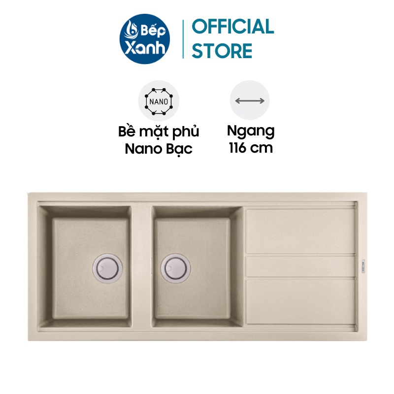 Chậu Rửa Chén Đá Malloca Bianco K-50062 (Màu Kem) - Ngang 116cm - Phủ Nano Bạc