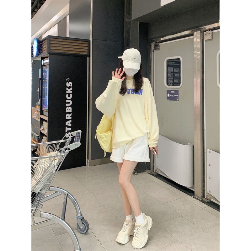 Áo nỉ nữ dài tay cổ tròn thời trang Hàn
 | BigBuy360 - bigbuy360.vn