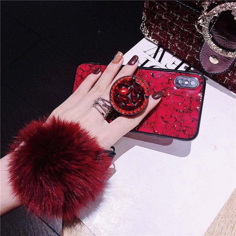 Ốp lưng kèm cục bông và chân đế cho Samsung Galaxy A5 A7 2017 A6 Plus A8 A9 2018 A50 A51 A70 | BigBuy360 - bigbuy360.vn