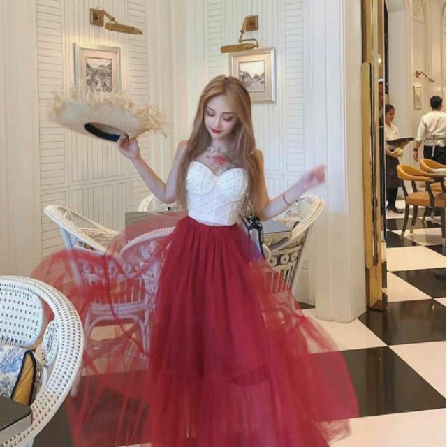 Chân váy lưới đuôi cá dài cao cấp