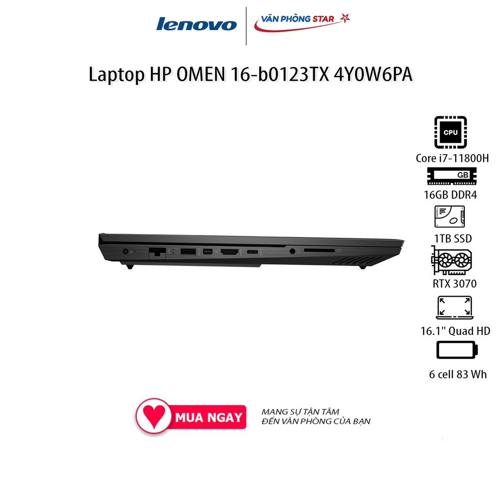 Laptop HP OMEN 16-b0123TX 4Y0W6PA (16.1&quot; Quad HD (2K)/ 165Hz/Intel Core i7-11800H/32GB/1TB SSD/NVIDIA GeForce RTX 3070)