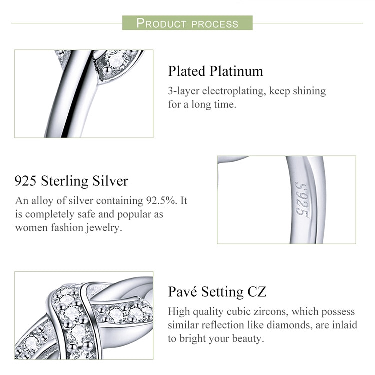 Nhẫn đính hôn Bamoer bằng bạc S925 biểu tượng vô cực cho nữ