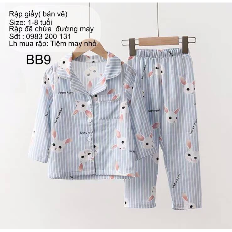 BB9_full size rập giấy may bộ pijama kiểu (8 size)