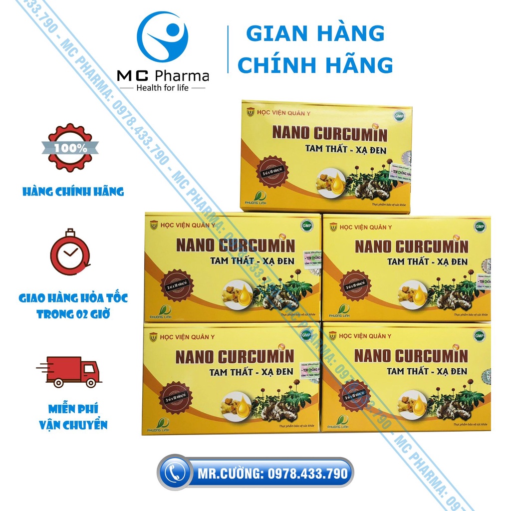 Combo 05 hộp Nano Curcumin tam thất xạ đen Học viện quân y hộp 30 viên