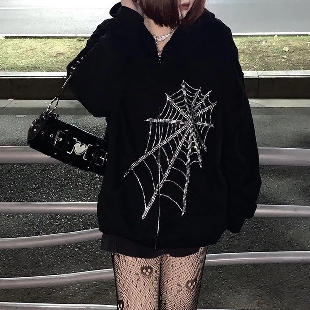 2022 New Fashion Zipper Hoodie Oversized Spider Bones Print Sweatshirt Men/women Street Hip-hop Jacket Y2k Harajuku Top