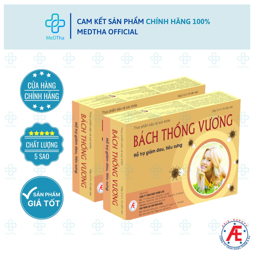 Bách Thống Vương - Hỗ trợ Giảm Đau Đầu, Giảm Sưng Đau Xương Khớp, Đau Bụng Kinh (Hộp 30 viên) [Chính Hãng]